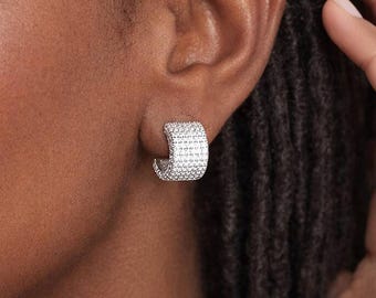 Chunky Sterling Silver Pave Open Hoop Earrings