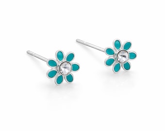 Sterling Silver Green Forget Me Not Stud Earrings – 5mm