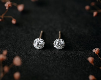 Mini Sterling Silver Simple Cubic Zirconia Stud Earrings