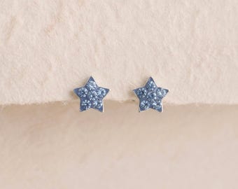 Personalised Sparkling Blue Star Stud Earrings in Sterling Silver