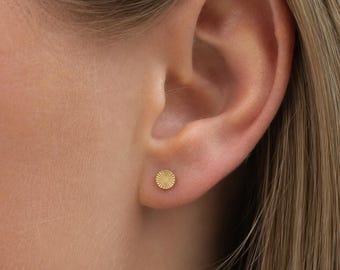 Small Gold Plated Sterling Silver Sunburst Circle Stud Earrings