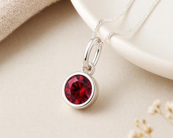 Ruby Birthstone Pendant • July Charm Necklace in Sterling Silver • Dainty Cubic Zirconia Gift • Personalised Birth Month Jewellery