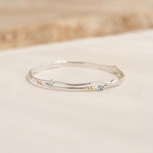 Blue Topaz And Opal Bangle in Molten Sterling Silver and Gold
