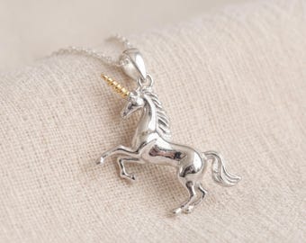 Personalised Unicorn Pendant Necklace in Sterling Silver and Gold