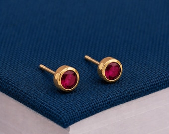 7mm Gold Plated Sterling Silver Ruby CZ Stud Earrings