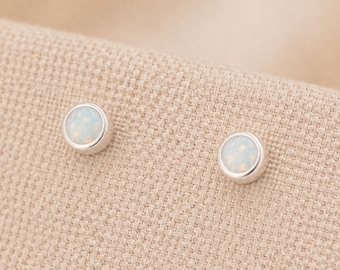 4mm Sterling Silver Opal Stud Earrings