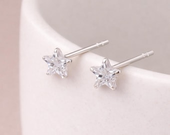 Sterling Silver Cubic Zirconia Star Stud Earrings – 5mm