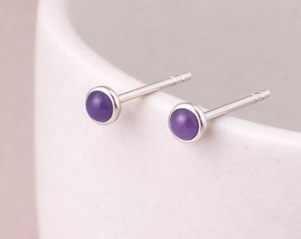 Sterling Silver Amethyst Micro Stud Earrings – 4mm