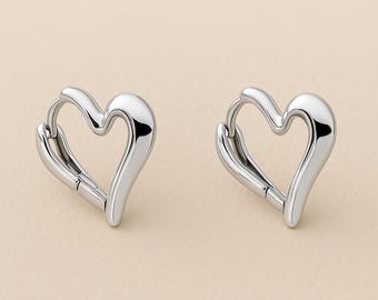 Sterling Silver Chunky Heart Hoop Earrings