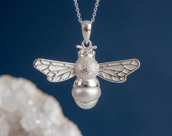 Personalised Solid Bumble Bee Pendant Necklace in Sterling Silver