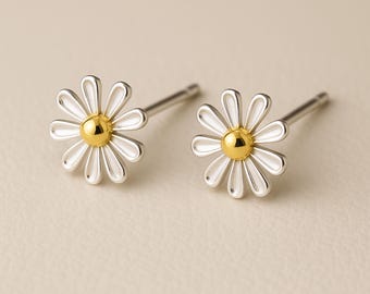 Silver Plated Golden Daisy Stud Earrings