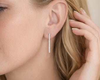 Sterling Silver Cubic Zirconia Bar Drop Earrings