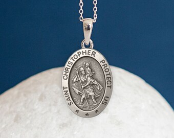 Personalised Oval Silver St Christopher Necklace