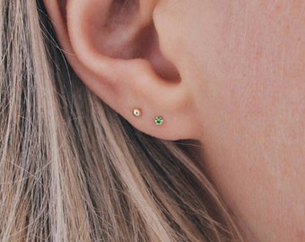 Mini Sterling Silver Peridot CZ Stud Earrings