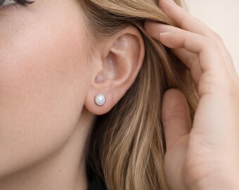 Sterling Silver White Opal Stud Earrings – 6mm