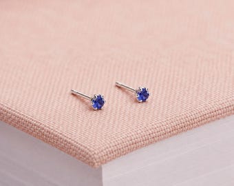 3mm Sterling Silver Sapphire Blue Crystal Stud Earrings