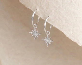 Personalised Star Charm Half Hoop Earrings in Sterling Silver