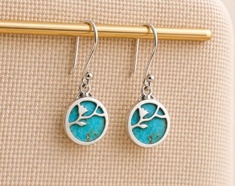 Sterling Silver Turquoise Flower Drop Earrings