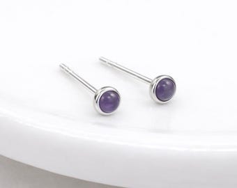 Sterling Silver Amethyst Micro Stud Earrings – 4mm
