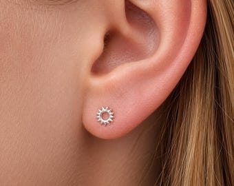 Sterling Silver Sun Stud Earrings