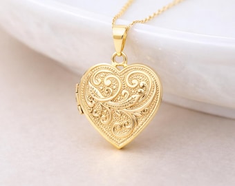 Solid 9ct Yellow Gold Love You Always Heart Locket Necklace With Photos