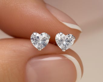Tiny Sterling Silver Cubic Zirconia Heart Stud Earrings