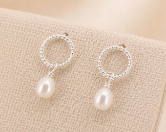 Sterling Silver Freshwater Pearl Circle Stud Earrings