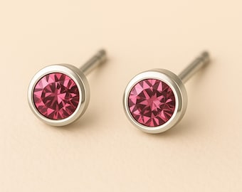 Sterling Silver October Tourmaline Birthstone Stud Earrings