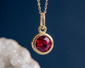 Tiny Personalised July Ruby Birthstone Pendant Necklace In Gold Plated Sterling Silver