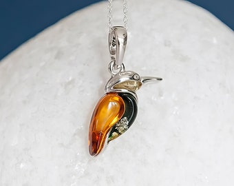 Sterling Silver Baltic Amber Kingfisher Necklace