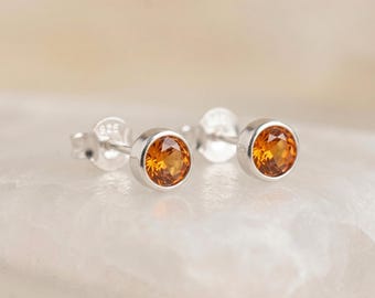 November Citrine Birthstone Stud Earrings in Sterling Silver