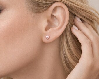 Sterling Silver Pink Freshwater Pearl Stud Earrings – 5mm