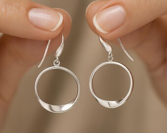 Molten Sterling Silver Twisted Hoop Drop Earrings