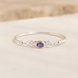 Celtic Amethyst Bangle Bracelet in Sterling Silver image 1