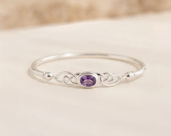 Celtic Amethyst Bangle Bracelet in Sterling Silver