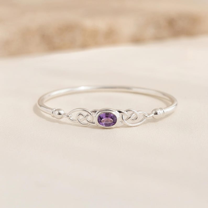 Celtic Amethyst Bangle Bracelet in Sterling Silver image 1