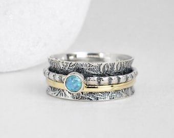 Personalised Sterling Silver Tropical Opal Spinner Ring