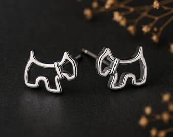 Sterling Silver Scottie Dog Stud Earrings