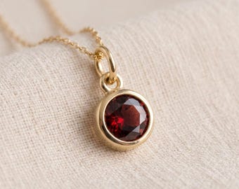 Tiny Personalised January Garnet Birthstone Pendant Necklace In Gold Plated Sterling Silver