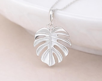 Personalised Sterling Silver Monstera Leaf Pendant Necklace