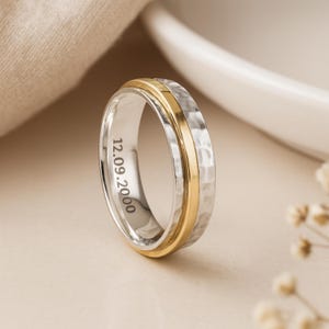 Personalisierte Sterling Silber & Messing gehämmert Spinner Ring - 6 mm