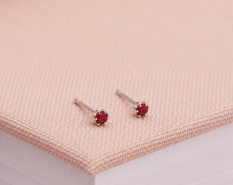 3mm Sterling Silver Ruby Red Crystal Stud Earrings