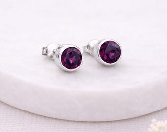 Sterling Silver February Amethyst Birthstone Stud Earrings – 7mm