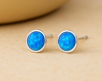 Sterling Silver Blue Opal Stud Earrings
