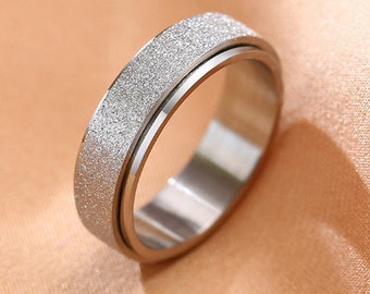 Personalised Stainless Steel Silver Sandblasted Slim Spinner Ring