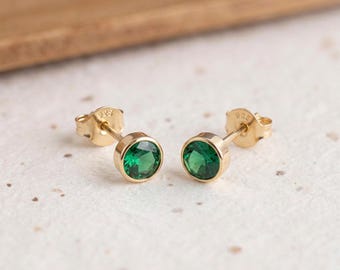 May Emerald Birthstone Stud Earrings in Gold Plated Sterling Silver