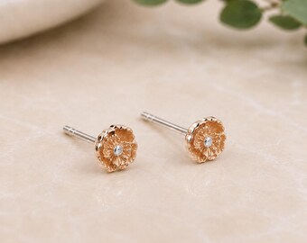 Sterling Silver Poppy Flower Stud Earrings