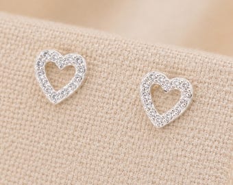 Sterling Silver Open Heart Stud Earrings