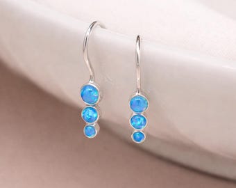 Sterling Silver Blue Opal Trio Drop Earrings – 16mm x 4mm