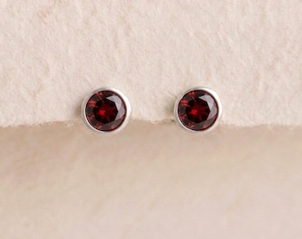July Ruby Birthstone Stud Earrings in Sterling Silver